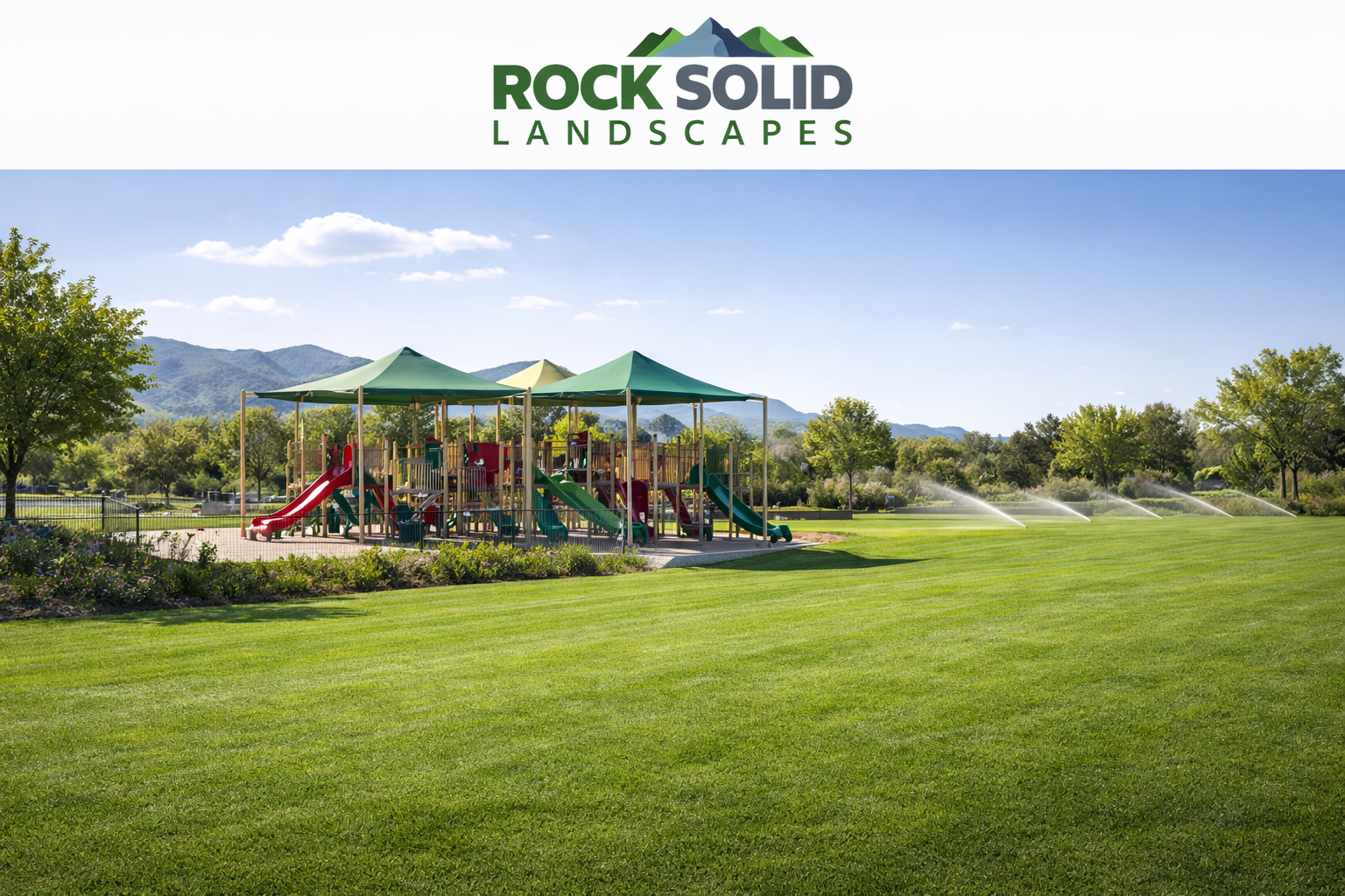 HOA common area with irrigated turf field and playground in Arizona
